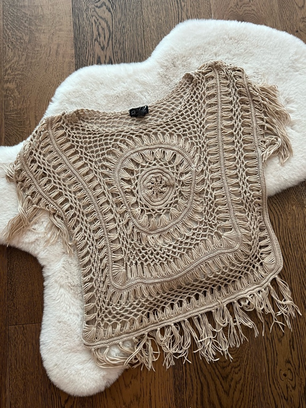 Boho Fringe 100% Cotton Western Crochet tan Festival Top size Large